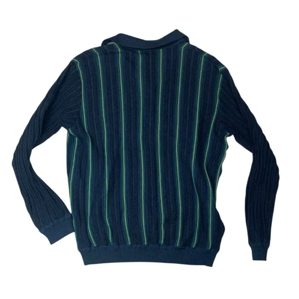St Croix Men's large wool vintage Blue stripe Sweater flaw read